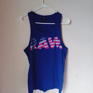 Gstar RAW blue tank top with red, white and blue, stars and stripes design in le
